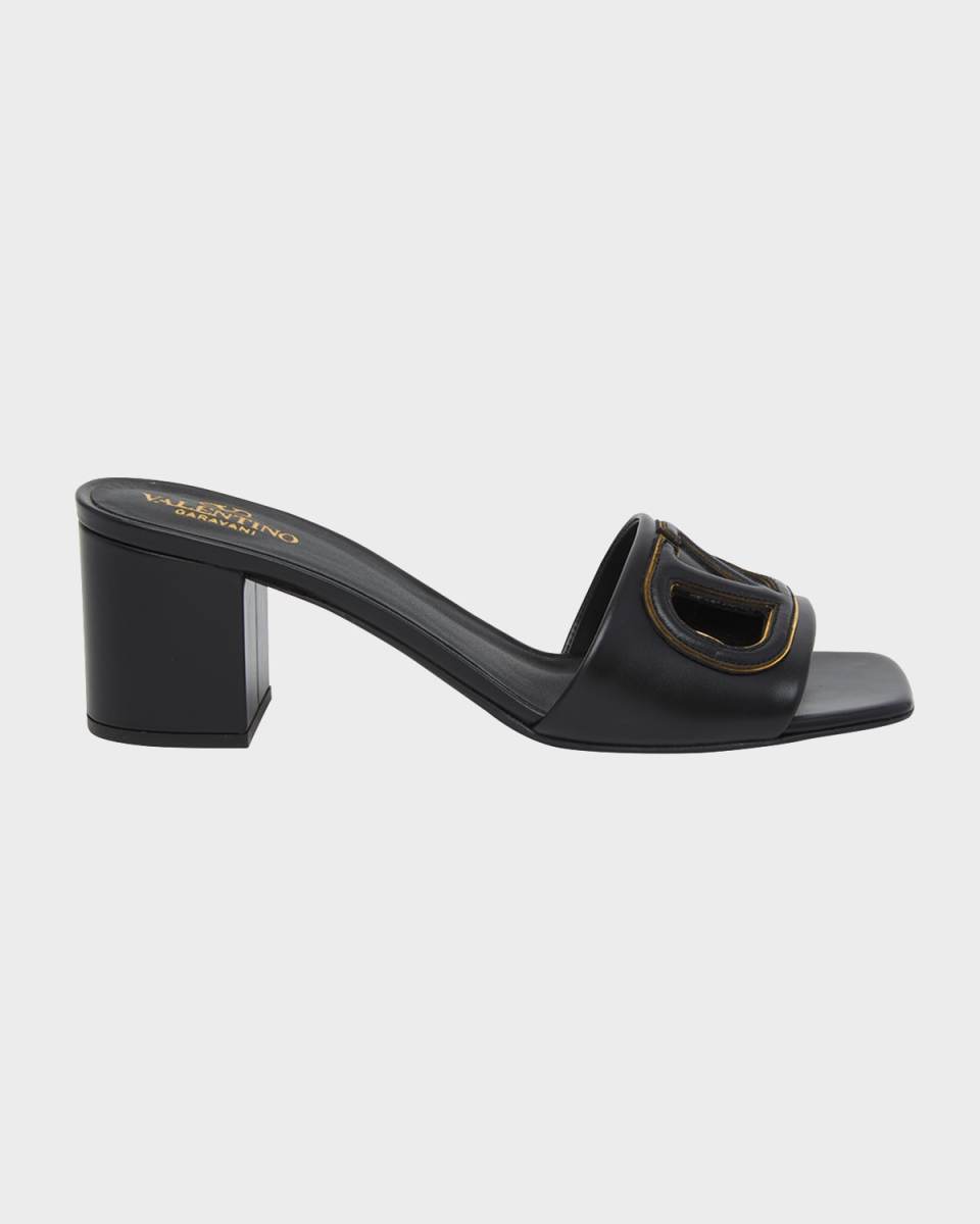 VLogo Leather Cutout Slide Sandals